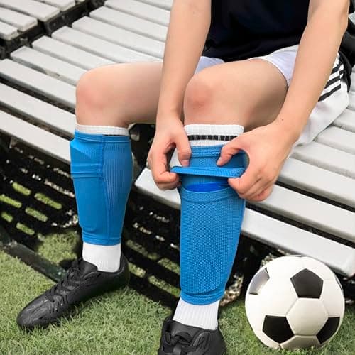 ATHCISE 2 Pairs Kids Youth Soccer Shin Guard Sleeves with Optimized Insert Pocket, Shin Pad Compression Sleeves for 3-15 Years Old Boys Girls Child Teens for Soccer Sport - Thumbnail 4