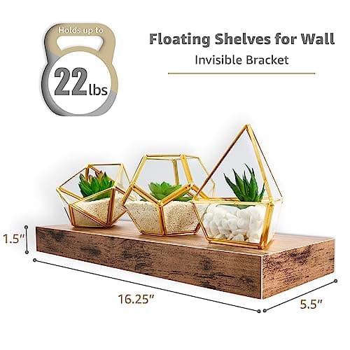 Sorbus Floating Shelves for Wall – 16 Inch Floating Shelf for Kitchen, Bedroom, Living Room, Bathroom, Home & Wall Decor - Mounted Bathroom Shelves with Invisible Brackets (Mahogany, 3 Pack) - Thumbnail 3