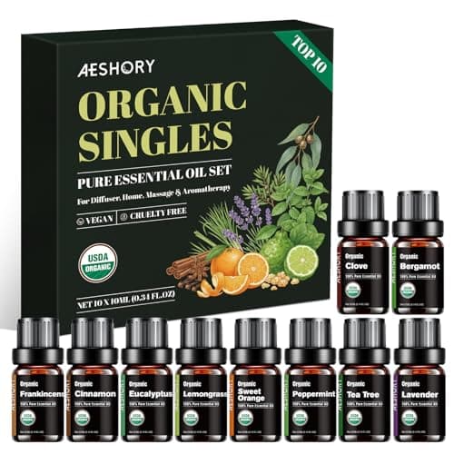 Organic Essential Oils Gift Set, Top 10x10ML-100% Pure Natural Aromatherapy for Diffusers, Humidifiers, Candle Making, Peppermint, Tea Tree, Lavender, Frankincense, Lemongrass, Eucalyptus & More - Image 1