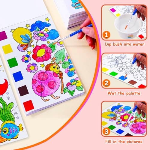 JUNQIU 4Pack Paint with Water Books for Kids, Watercolor Painting Coloring Books for Toddlers, Magic Paint Set for Kids, Art Craft Kits Easter Basket Stuffers For Girls Boys - Thumbnail 2