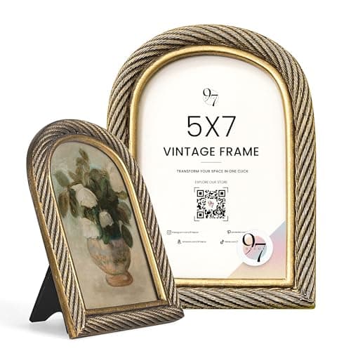 97 Decor Rustic 5x7 Gold Picture Frame- Gold Vintage Frame 5x7, Antique Ornate Photo Frame 5 By 7 Picture Frames, Arch Frames For Tabletop And Wall Hanging