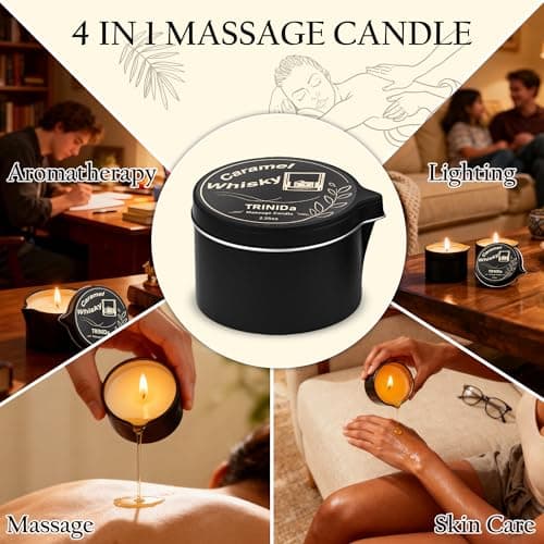 TRINIDa Low Temperature Massage Oil Candle 2.35oz - Soy Wax & Coconut Oil Blend, Moisturizes Skin,Stress Relief, Couples Massage & Home SPA, Romantic Gift Massage Scented Candle (Caramel Whiskey) - Thumbnail 4
