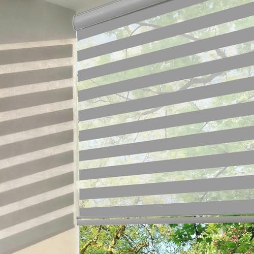 Changshade Cordless Zebra Blinds for Windows, Modern Dual Layer Zebra Blinds with Light Filtering & Privacy Control,Easy Install Zebra Blinds for Indoor Windows,（48" W×64" H,Grey） - Image 1