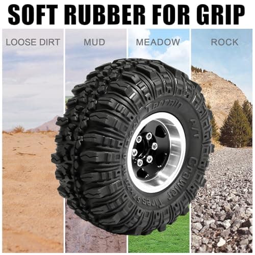 RcThjia 1.0 Beadlock Wheel Soft Tire Set RC Upgrade Part for Traxxas 1/18 TRX4M 1/24 RC Crawlers car Axial SCX24 FMS FCX24 Gladiator Bronco C10 JLU Deadbolt B17 Upgrade.(4Pcs/Set) - Thumbnail 5