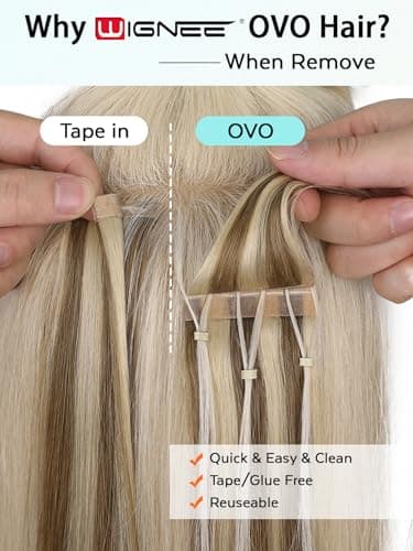WIGNEE 100% Remy Double Weft Invisible PU OVO Human Hair Extensions 14 Inch Micro Beads Real Human Hair Extensions Blonde Ombre Wefts Hair Extensions Real Human Hair(9A/60) - Thumbnail 5