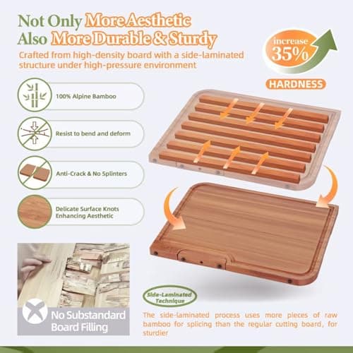 3-PCS Wood Cutting Board Set with Innovative Stand - Durable Double Sided Bamboo Cutting Board with Juice Groove & Handle for Meal Prep, Meat Charcuterie Serving, Eco-Friendly Healthy Kitchen Gift - Thumbnail 5