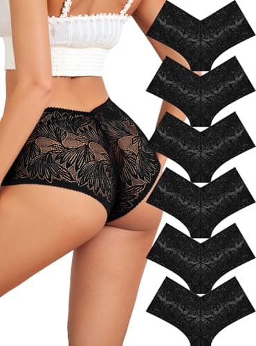 Sexy Underwear for Women Petal-soft Lace V-waisted Boy Shorts Cute Cheeky Ladies Panties Fashion Lightweight Lingerie 6 pack - Thumbnail 2