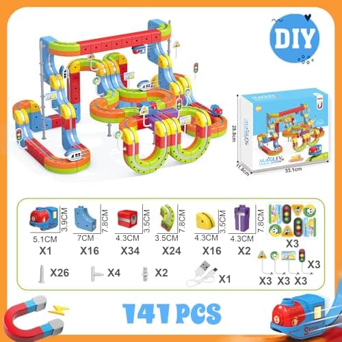 141 PCS klick Rail Electric Train Set with Racer 3D Train, Cube Track Car, STEM Educational Toy for Kids (Ages 3-8), Flexible Race Track for Boys & Girls - Thumbnail 2
