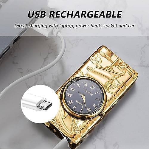 BABOBIU Electric Lighter Arc Portable Cool Sailboat Lighter USB Rechargeable Lighters Windproof Flameless Plasma Lighters with COB Flashlight for Camping, Hiking, Adventure (Gold) - Thumbnail 5