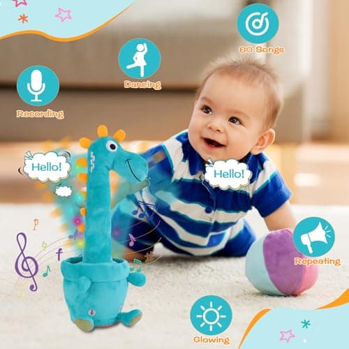 LLUKEME Dancing Talking Giraffe Toy, Stuffed Animal Baby Toy Repeating What You Say, Glowing Musical Electronic Giraffe Gifts for Toddlers 1-3 Years Old (Dancing Dinosaur) - Thumbnail 3