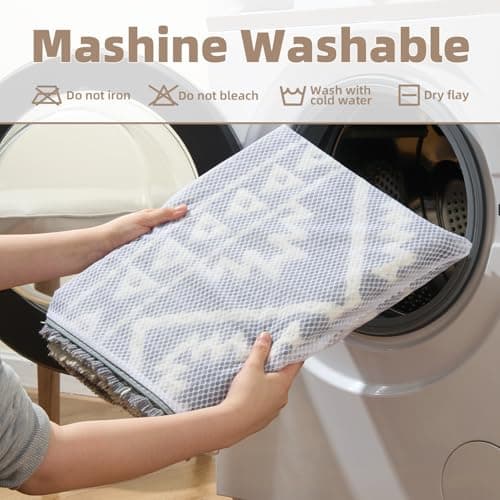 PADOOR-Waffle Bathroom Runner 24"x72", Super Absorbent Bath Mats for Bathroom, Machine Washable Non Slip Bath Rug with Tassels, Soft Bath Mat for Laundry Room, Bedroom, Grey & Cream, 2'x 6' - Thumbnail 6