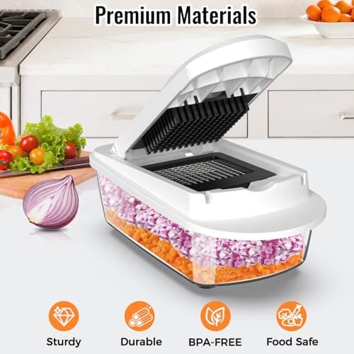 8 Blade All-in-1 Vegetable Chopper Mandoline Slicer with Container, Food Chopper, Onion Chopper, Veggie Cutter for Salad, Kitchen Gadgets Accessories Essentials, White - Thumbnail 3