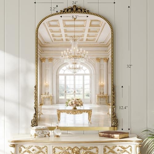 Vintage Gold Ornate Baroque Mirror - 40"X29" Arched Antique Brass Mirror with Full Frame - Traditional Decorative Wall Mounted Mirrors for Wall/Mantel/Entryway/Hallway - Home Decor for Living Room - Thumbnail 2