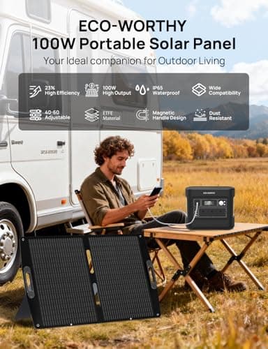 ECO-WORTHY 100W Portable Solar Panel for Power Stations,IP65 Waterproof & Lightweight with Adjustable Kickstand,23% High Efficiency Foldable Solar Panel for Outdoor RV Camping Off Grid Emergency - Thumbnail 2
