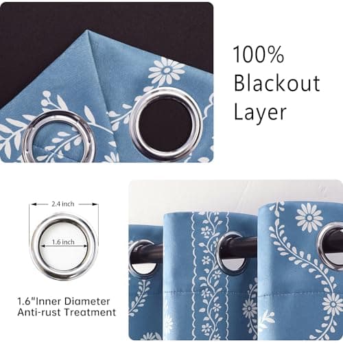 LIMON HOME Blue Blackout Curtains 90 Inch Length Boho Cute Curtain for Living Room - Thumbnail 3