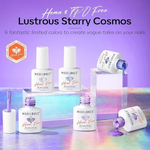 modelones Gel Nail Polish Set, 6 Colors White Blue Shimmer Violet Mermaid Hema Free Purple Glitter Periwinkle Nails Soak Off Led Nail Gel Polish for Women Girl DIY Spring Nail Art Gift - Thumbnail 2