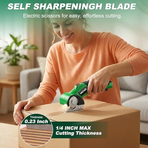 Cardboard Cutter, Rechargeable Cordless Electric Scissors, Upgrade 4V Electric Box Cutter with 2 Blades, Safety Lock & LED Light, Powerful Cutting for Cardboard Box, Plastic, Leather, Fabric - Thumbnail 2