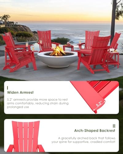 GREENVINES Folding-Adirondack-Chairs-Set-of-2 | HDPE Plastic | Arch Series | Fire Pit Chair | with Connecting Tray | Removable Table | All Weather | for Outdoor Patio Deck Poolside | Red - Thumbnail 6