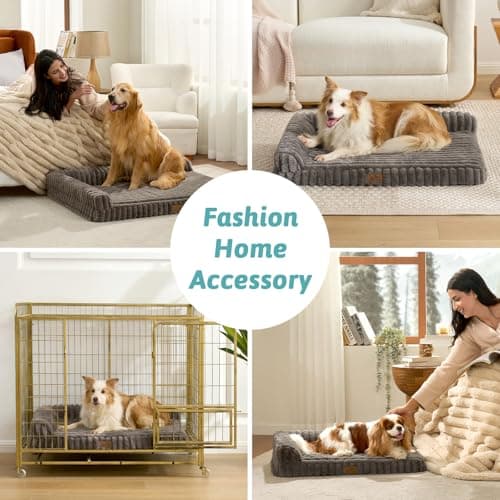 COZY KISS Faux Rabbit Fur Large Dog Bed – 44"x32" Orthopedic Foam Couch with Sides, Removable Washable Cover & Waterproof Lining, Grey - Thumbnail 2