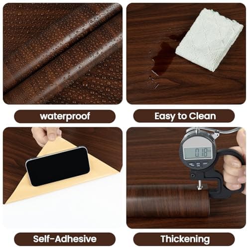 Abyssaly Dark Brown Walnut Wood Grain Contact Paper - Waterproof Wooden Wallpaper Peel and Stick for Furniture - Wood Vinyl Wrap Roll for Cabinets Countertops and Table 15.7" X 393.7" - Thumbnail 5