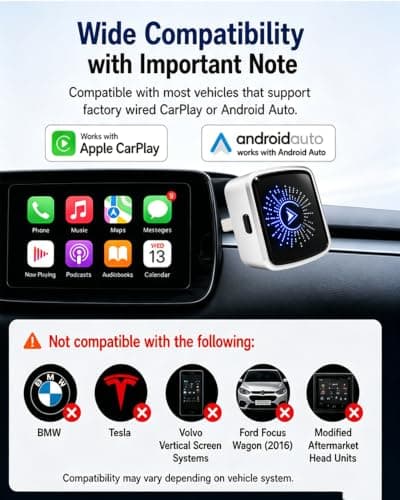 2-in-1 Wireless CarPlay Android Auto Adapter, Wired Car Only, Not BMW Tesla - Thumbnail 6