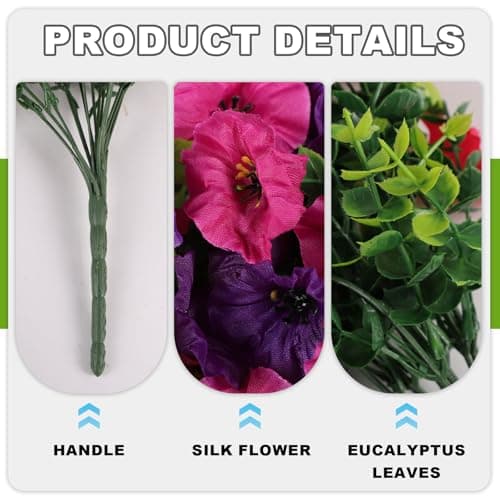 Fake Artificial Hanging Morning Glory Flowers for Outdoor Planters Porch Pation Decoration,2 Bundles UV Resistant Silk Faux Flowers with Realistic Eucalyptus Plants for Home Office Garden Decor - Thumbnail 4