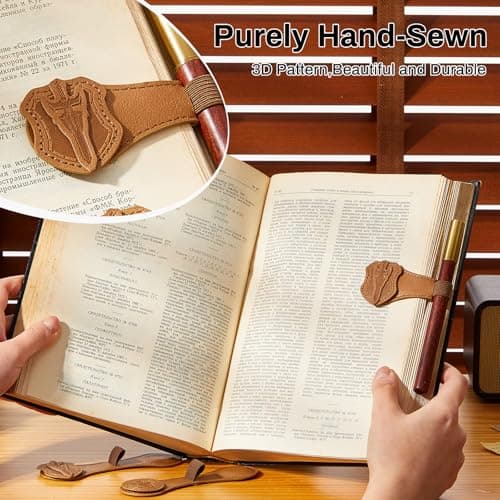 2 Pcs Leather Magnetic Bookmarks for Men,Vintage Sword and Dragon Pattern, PU Leather Bookmark, Gift Box Included - Thumbnail 4
