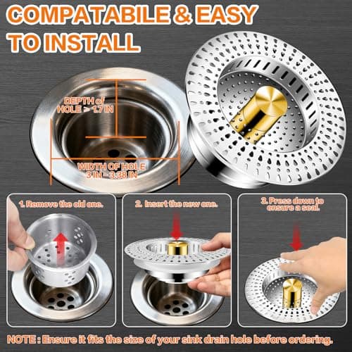 Kitchen Sink Drain Strainer, 18/8 Stainless Steel, Sink Stopper Kitchen Drain - Thumbnail 3