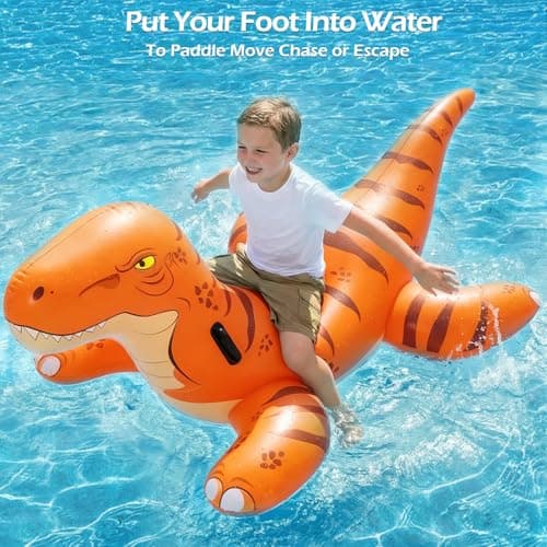Jasonwell Pool Games Toys Floats -2Pack Inflatable Dinosaur Pool Floats with Blow Up Toy Hammers Ride on Pool Floaties for Kids Teens Adults Lounge Raft Summer Lake Beach Party Decorations (GN&Org XL) - Thumbnail 6