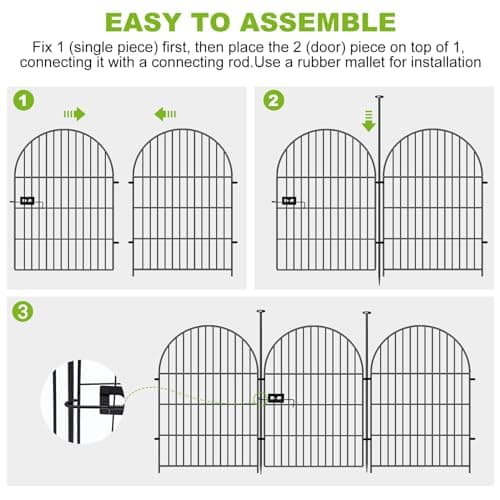 ADAVIN Garden Fence Animal Barrier with Gate 32 in(H)×35 Ft(L) 16 Panels,Rustproof Metal Wire Tall Fencing Border for Dogs Rabbits,Outdoor no dig pet Fences,Black Flower Edging for Yard,Arched - Thumbnail 3