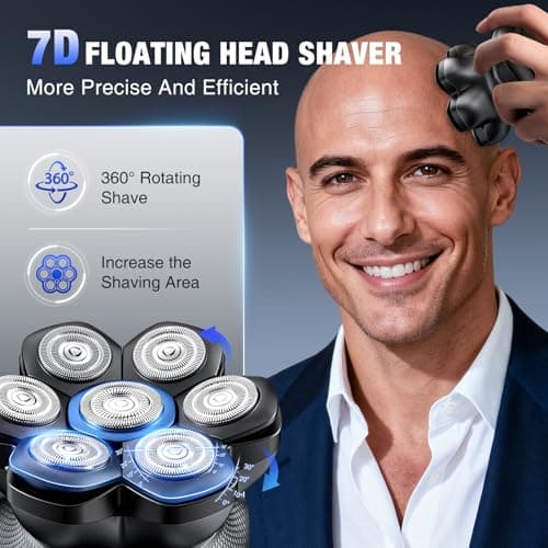 7D Head Shavers for Bald Men - 2026 New Dual Speed Electric Shaver, Bald Head Shaver with Magnetic Shaver Head IPX6 Waterproof Wet/Dry Use Shaving Balding Clipper LED Display Cordless Head Razor Gray - Thumbnail 2