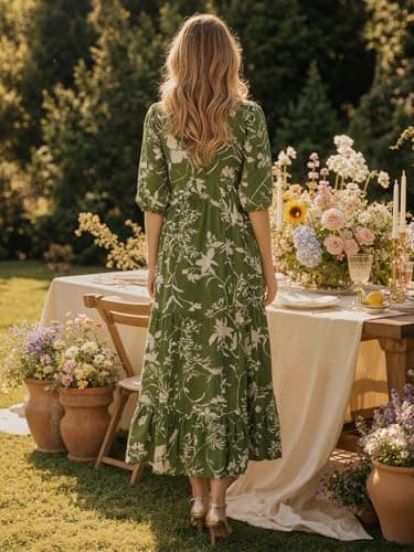 EXLURA Womens Summer Faux Linen Boho Maxi Dresses Oversized V Neck Half Sleeve Floral Flowy Casual Long Maternity Dress 2026 - Thumbnail 5