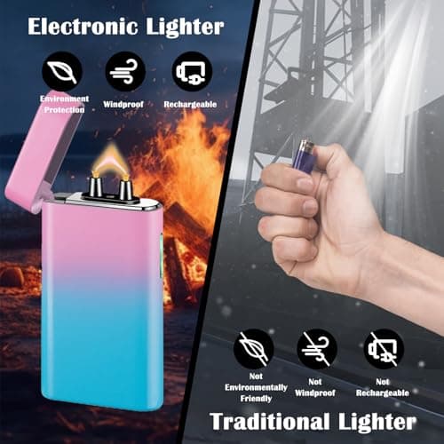RSBYE Arc Lighter Rechargeable USB C Electric Lighter Electronic Plasma Lighters Metal Chargeable Lighters with LED Dazzling Power Display Design for Outdoor, Camping, BBQ (PinkBlue) - Thumbnail 5