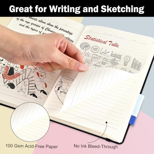 SUQJOY Lined Journal Notebooks, 4 Pack 160 Pages, 5.5x 8.2-Inch Journals for Women Men, Hardcover Notebook with 100 gsm Thick Paper, A5 Size College Ruled Notebook for Writing/Travel/Work (Black-4 Pack) - Thumbnail 5