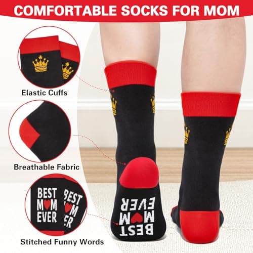 Dalycro Mother‘s Day Socks Gifts for Mom Grandma Women Funny Moms Socks Perfect for Birthday and Mother’s Day (US, Alpha, One Size, Regular, Regular, RedBlack) - Thumbnail 3