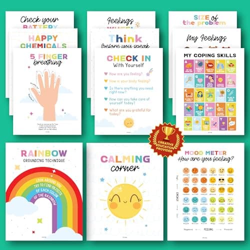 Excool Club 12pcs Toddler Calming Corner Posters For Classroom Decor - 11x14" Feelings Chart For Kids, Calming Posters For Kids Calm Down Corner Supplies, Emotions Poster Classroom Must Haves For Teacher - Image 1