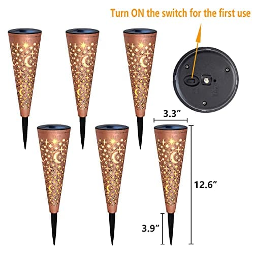 Go2garden Solar Lights Outdoor Decorative Stake Lights Waterproof with Moon Star for Patio, Pathway, Backyard, Outside Decorations, Lawn Ornaments,Garden Gifts (Copper, 6pack) - Thumbnail 6