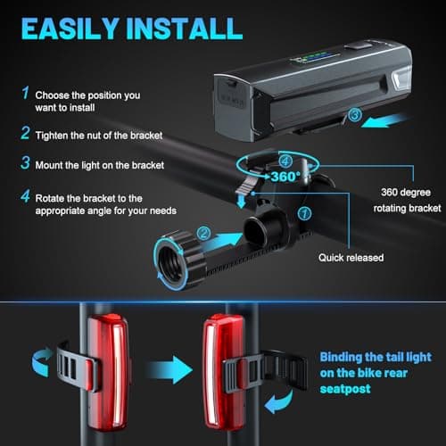 APECYC 2 Pack Bike Lights USB-C Rechargeable Bicycle Front Headlight and Rear Taillight with 4+5 Light Modes, Waterproof Bike Light Set for Night Riding, Commuter, Road & Mountain Cycling - Thumbnail 6