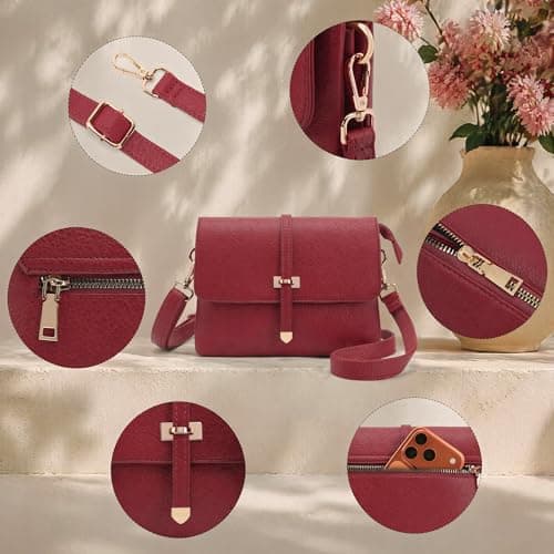 Goinsound Vegan Leather Crossbody Purse Minimalist Cell Phone Purse with RFID Blocking Card Slots for Women Going Out Red - Thumbnail 6