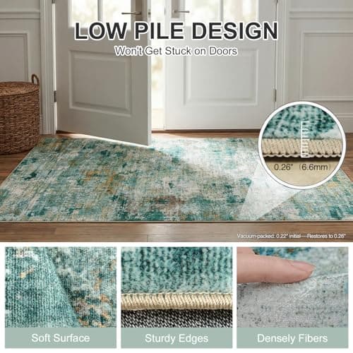 Cnythlis 3'x5' Abstract Distressed Area Rug, Washabele Rugs Modern Contemporary, Soft Low-Pile Carpet for Living Room, Bedroom, Dining Room, Office | Stain-Resistant & Non-Slip, Sage Green - Thumbnail 4