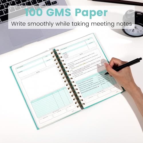 Yoment Meeting Notebook for Work with Action Items Hardcover Spiral 5.5X 8.5 Office Project Planner for Women Men Meeting Notes Notebooks for Work, Cyan - Thumbnail 6