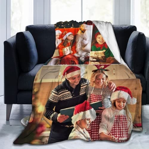 QETXVI Custom Blanket with Photos Text Customized Blanket Personalized Flannel Throw Blankets for Adult Kid Birthday Christmas Halloween Fathers Mothers Valentines Gift - 40"x 50" - Image 1