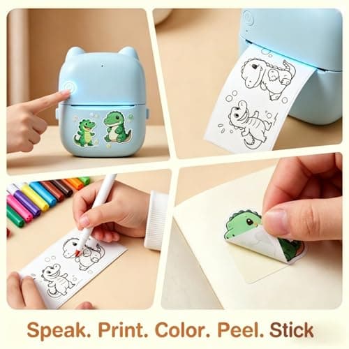 711TEK AI Voice Thermal Sticker Printer for Kids, Portable Inkless Mini Sticker Maker, Chat, Jokes & Homework Help, Screen-Free Creative Gift for Boys & Girls - Thumbnail 3