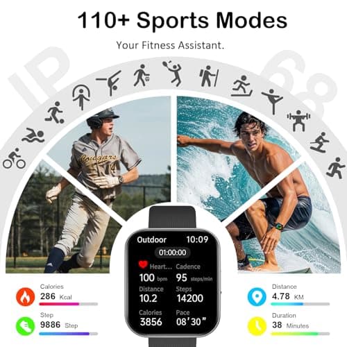Smart Watch for Men Women, Bluetooth Calls, AI Dial, AI Q&A, 1.85" HD AMOLED Curved Display Fitness Watch with Blood Pressure Sleep Heart Rate Monitor, 110+ Sports Waterproof IP68 Smartwatch, Black - Thumbnail 6