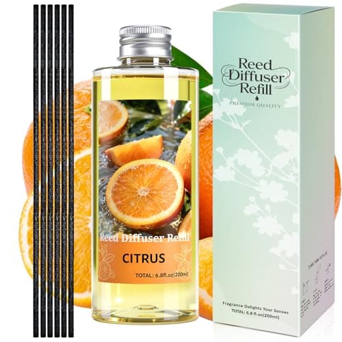 STRN Reed Diffuser Oil Refill, Citrus Scented Diffuser Oil Refills with 6 Reed Sticks 200ML(6.8fl.oz), Room Fresheners for Home, Long-Lasting Fragrance for Living Room, Bedroom, Office, Home Décor - Image 1