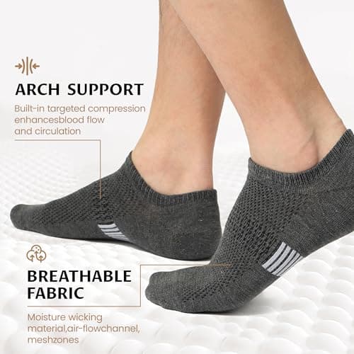 Sunew 8 Pairs No Show Socks for Womens Men Suitable for Matching with Sneakers, Canvas Shoes and Can Handle Various Scenarios Dark Grey Large - Thumbnail 4