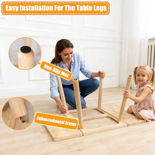 TTSZNB Large Solid Pine Wood Table with Flip Top, Activity Table with 2 Storage Bins & Double-Sided Board, Indoor/Outdoor Play Sand and Water, Multi-Functional Desk for Drawing Studying Dining - Thumbnail 5