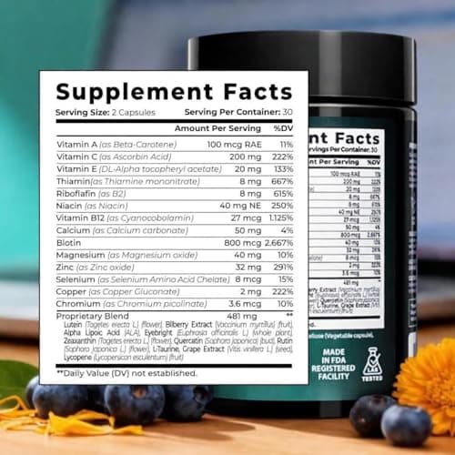 ELICORE Eye Vitamins – 200 mg Lutein and Zeaxanthin Supplement – Clear Vision & Eye Health Support* – Macular Support* – 23 in 1 Complex with Lutein, Zeaxanthin, Vitamins & Minerals – 60 Veg Caps - Thumbnail 3