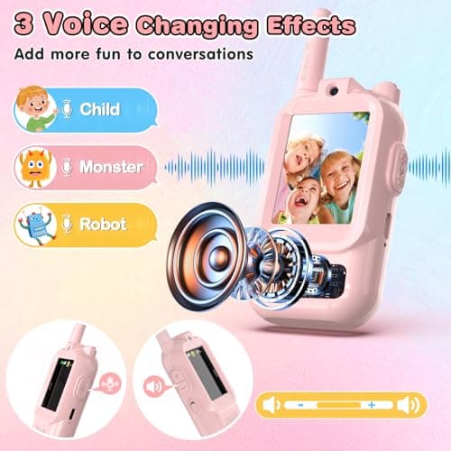 Video Walkie Talkies for Kids, 2 Pack Facetime Walkie Talkies with HD Camera & Voice Changer for Boys Girls for Family Games, Indoor, Outside, Hiking Christmas Birthday Toys Gift Ages 3-12 (Pink) - Thumbnail 4