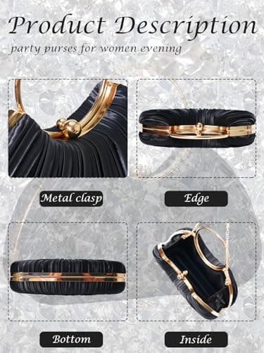 Black Clutch Purses for Women - Elegant Sparkling evening bags for Wedding Galas, Prom Nights, Cocktail Parties&Formal Events - Thumbnail 5